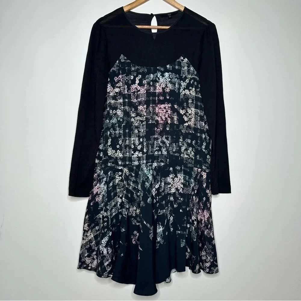 Tibi Floral Fields Silk/Wool Blend Long-Sleeve Ruffled Asymmetric Dress Size 6 - Picture 3 of 11